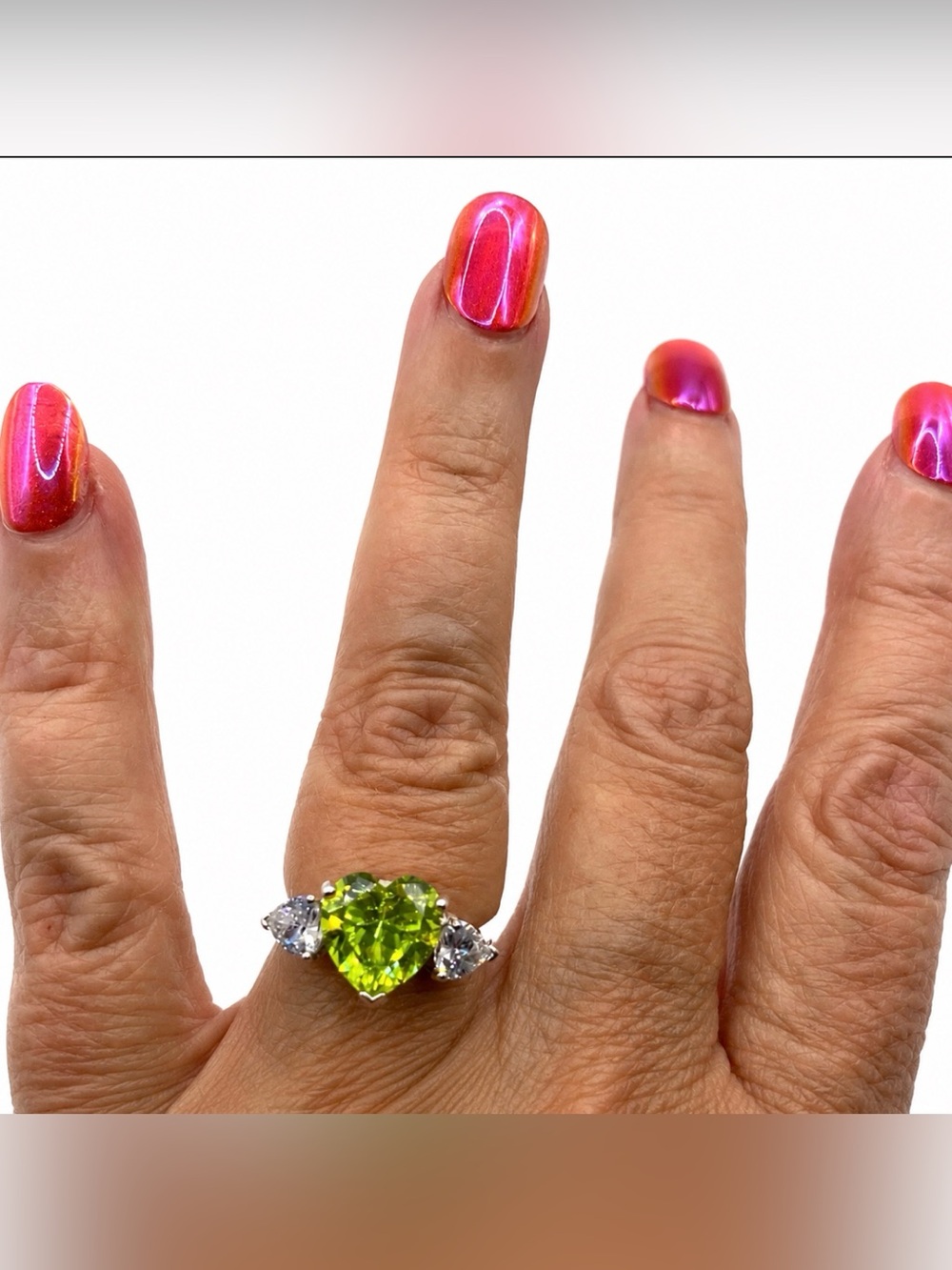 Danbury Mint Diamonisse Triple Heart Ring Peridot Birthstone Statement Ring - Picture 3 of 11